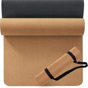 Tapis de yoga épais en liège avec sangle – Antidérapant, écologique, résistant à la transpiration